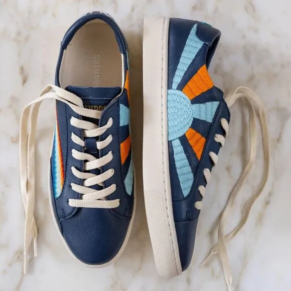 NEW SOLUDOS Leather Ibiza Platform Sneakers Blue/rainbow for women 462mn