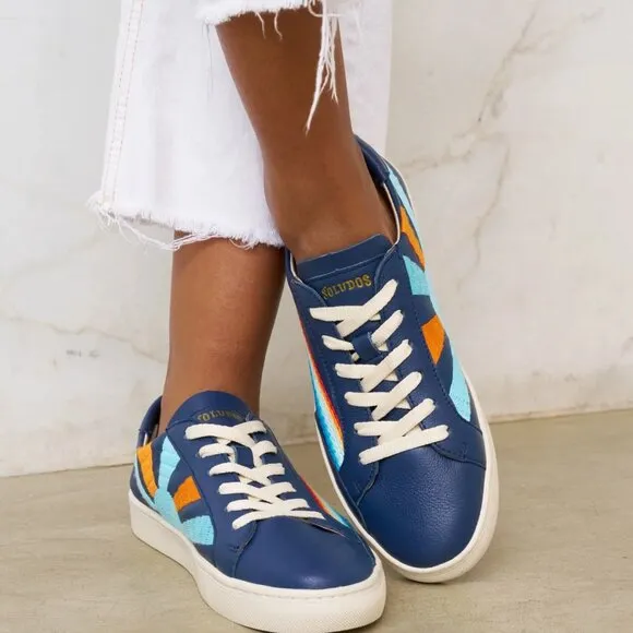 NEW SOLUDOS Leather Ibiza Platform Sneakers Blue/rainbow for women 462mn