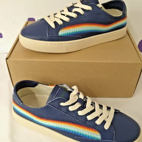 NEW SOLUDOS Leather Ibiza Platform Sneakers Blue/rainbow for women 462mn