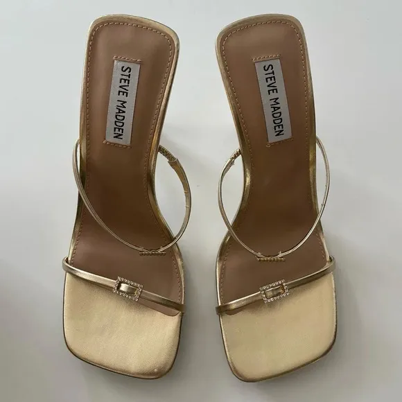 NEW Steve Madden Aislinn Sandals Womens 9M Gold Heeled Slide Strappy