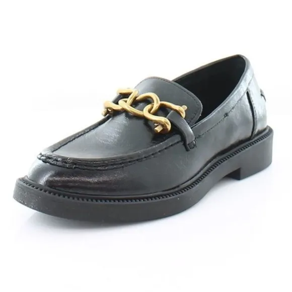NEW Steve Madden Karmine Black Leather Chain Loafers