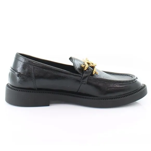 NEW Steve Madden Karmine Black Leather Chain Loafers