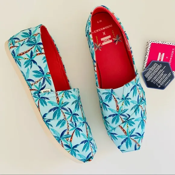New TOMS x paper source Palm print Espadrilles flats