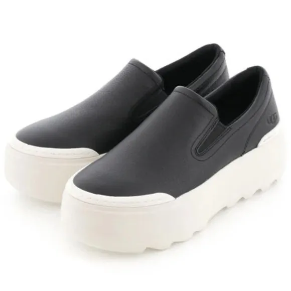 NEW UGG Marin Mega Black / white Leather Slip-On Sneakers women’s size 11