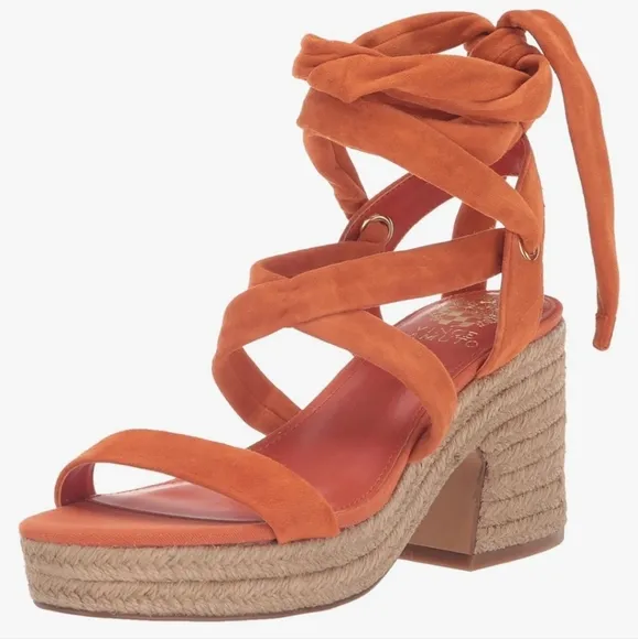 NEW Vince Camuto Lace-Up Espadrille Wedge Heels - Roreka In Color Apricot Size 8