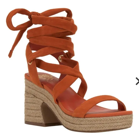 NEW Vince Camuto Lace-Up Espadrille Wedge Heels - Roreka In Color Apricot Size 8