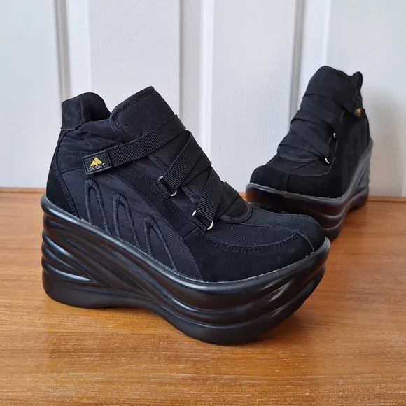 NEW Vintage suede double platform sneaker harajuku creeper goth punk rock chunky
