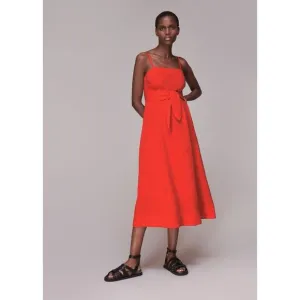 NEW Whistles Linen Tie Front Strappy Midi Dress Sz 10 Red