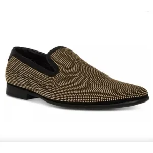 NIB $125 Steve Madden Mezmoryz Stud Smoking Slippers, Black/Gold, Men’s 7.5