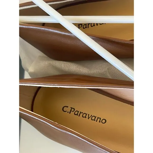 NIB C.Paravano Brown Pointy Bow Flats (Aida) Size 40 or 9.5 US