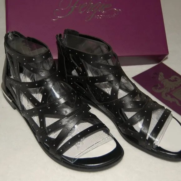 NIB Fergie Crazy Flat Sandals - Women US Size: 8M - Black