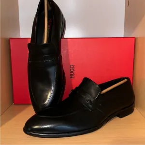 NIB Hugo Boss Men’s Black Leather Penny Loafers - Size 9