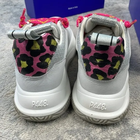NIB P448 Luke White Pink Leopard Platform Sneakers Sz 37