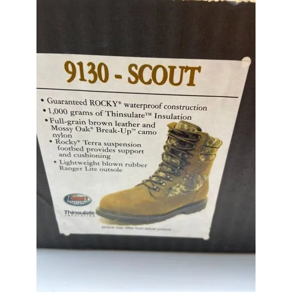 NIB Rocky Boots Mens Sz 10.5 Scout Waterproof Insulated Leather/Nylon Camo Brown