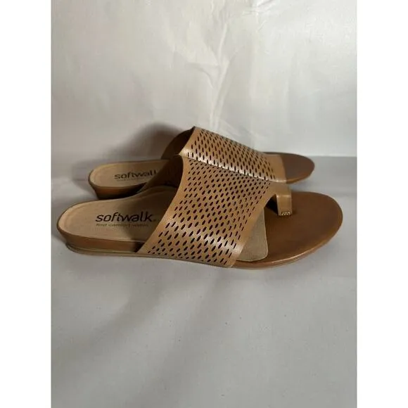 NIB SoftWalk Women’s Corsica II Brown Sandals Slip On Flat 10.5 Narrow Spring