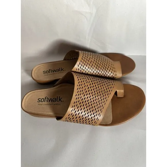 NIB SoftWalk Women’s Corsica II Brown Sandals Slip On Flat 10.5 Narrow Spring