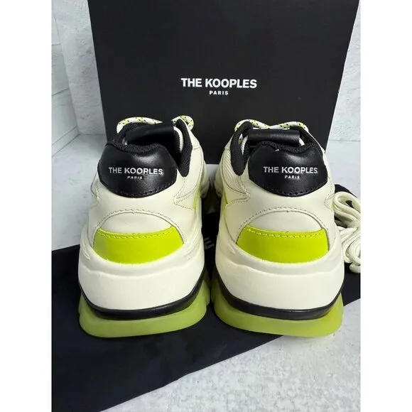 NIB THE KOOPLES Women’s White Chunky-Soled Leather Trainers, Dad Sneakers FR 38