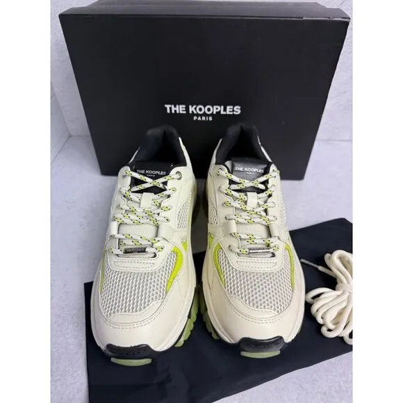 NIB THE KOOPLES Women’s White Chunky-Soled Leather Trainers, Dad Sneakers FR 38