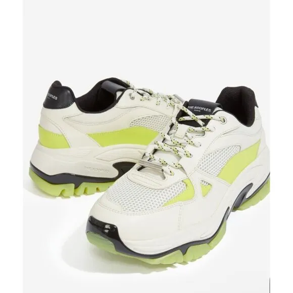NIB THE KOOPLES Women’s White Chunky-Soled Leather Trainers, Dad Sneakers FR 38