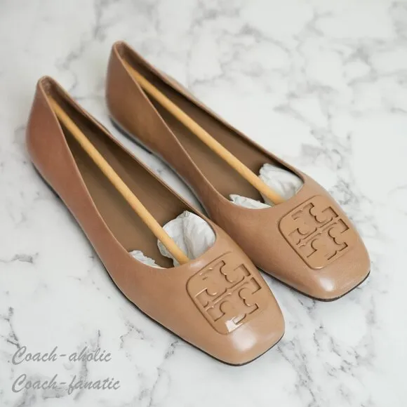 NIB Tory Burch Georgia Leather Ballet Flats in Bright Almond