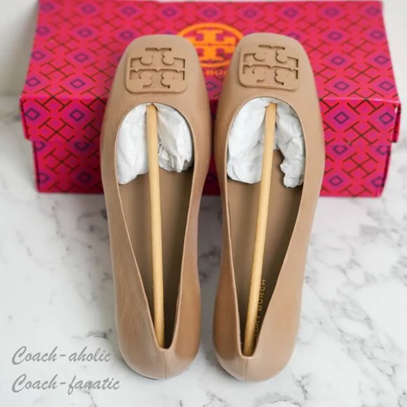 NIB Tory Burch Georgia Leather Ballet Flats in Bright Almond