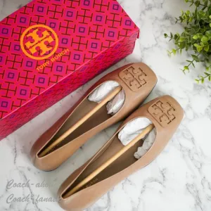 NIB Tory Burch Georgia Leather Ballet Flats in Bright Almond