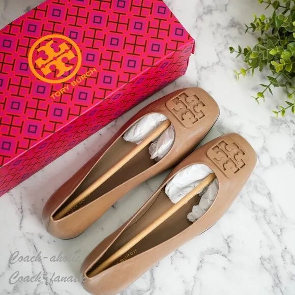 NIB Tory Burch Georgia Leather Ballet Flats in Bright Almond