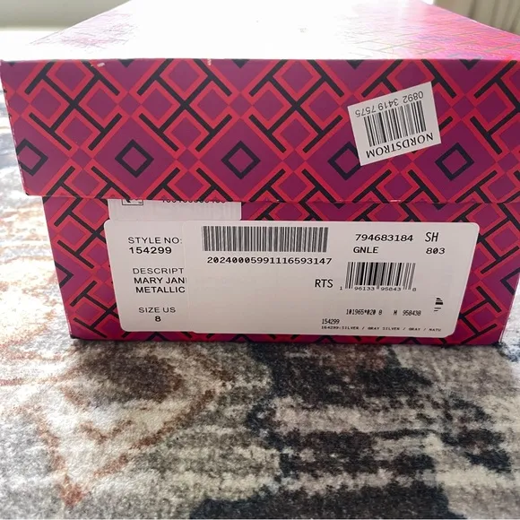 NIB Tory Burch Metallic Silver Mary Jane Espadrilles Flats Shoes