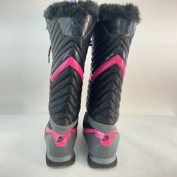 Nike Apres Ultra Sky High Puffer Women's Black &amp; Pink Snow Boots 10 Preowned