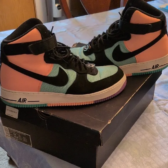 Nike High-Top Sneakers - Black, Coral And Hyper Jade