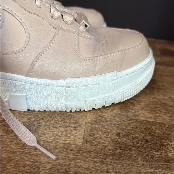 Nike Pink/Tan and White Limited Edition Air Force 1 Pixel Sneakers Size 7