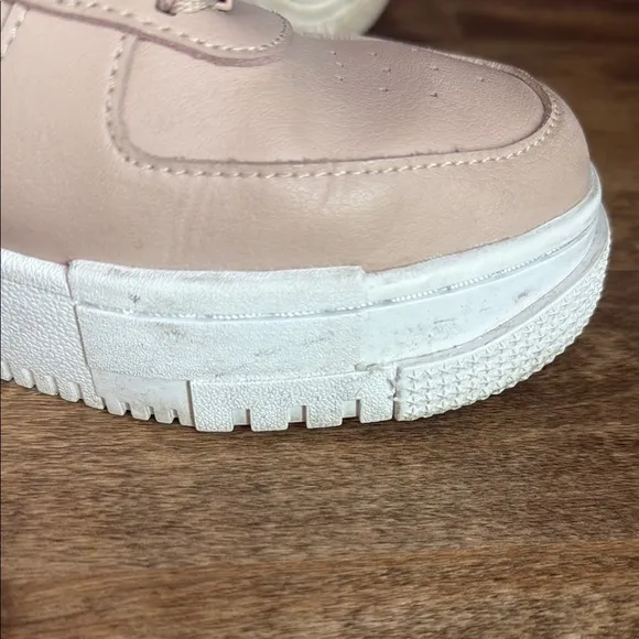 Nike Pink/Tan and White Limited Edition Air Force 1 Pixel Sneakers Size 7