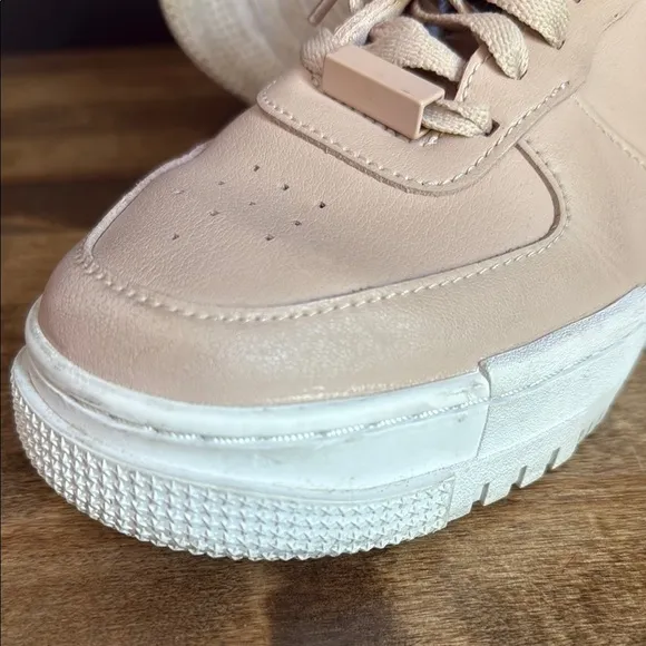 Nike Pink/Tan and White Limited Edition Air Force 1 Pixel Sneakers Size 7