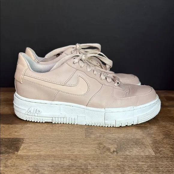 Nike Pink/Tan and White Limited Edition Air Force 1 Pixel Sneakers Size 7
