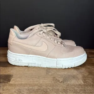 Nike Pink/Tan and White Limited Edition Air Force 1 Pixel Sneakers Size 7