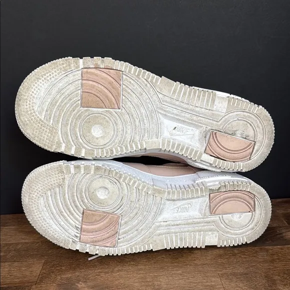 Nike Pink/Tan and White Limited Edition Air Force 1 Pixel Sneakers Size 7
