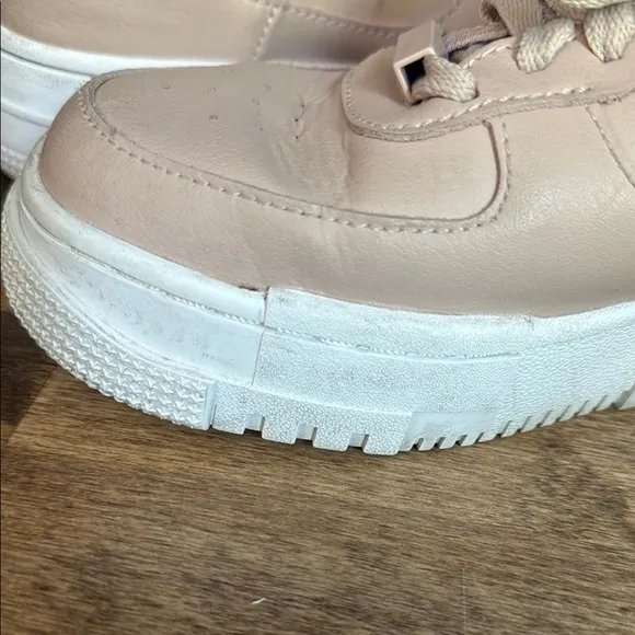 Nike Pink/Tan and White Limited Edition Air Force 1 Pixel Sneakers Size 7