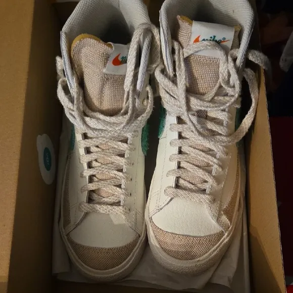 Nike White and Green High-Top Sneakers