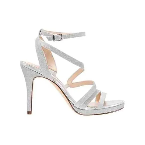 NINA Silver Platform Strappy Glitter Sandals - 7.5