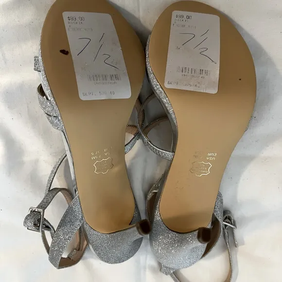NINA Silver Platform Strappy Glitter Sandals - 7.5