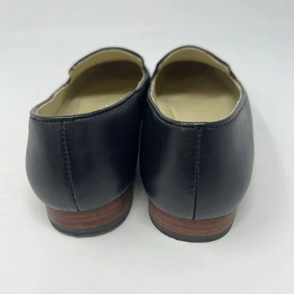 NISOLO Women’s Size 7 Black Leather Slip On Smoking Shoe Loafer Classic Flats