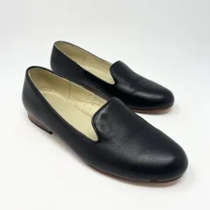 NISOLO Women’s Size 7 Black Leather Slip On Smoking Shoe Loafer Classic Flats