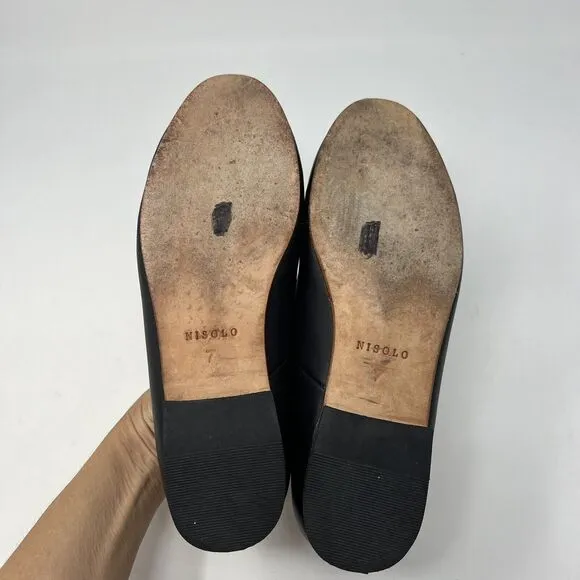 NISOLO Women’s Size 7 Black Leather Slip On Smoking Shoe Loafer Classic Flats