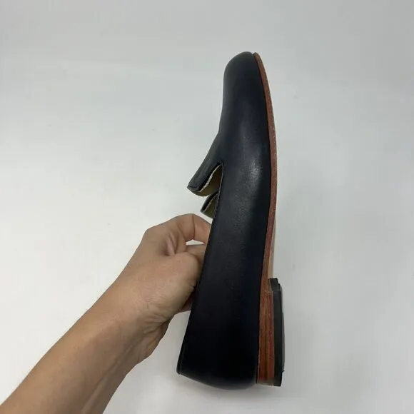 NISOLO Women’s Size 7 Black Leather Slip On Smoking Shoe Loafer Classic Flats