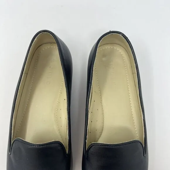 NISOLO Women’s Size 7 Black Leather Slip On Smoking Shoe Loafer Classic Flats