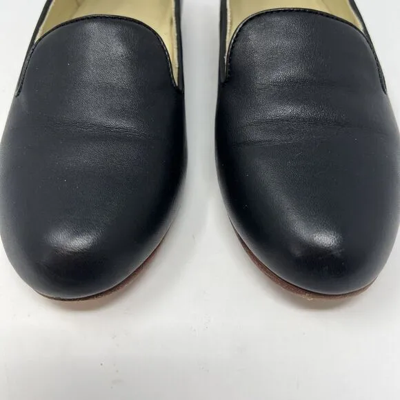NISOLO Women’s Size 7 Black Leather Slip On Smoking Shoe Loafer Classic Flats