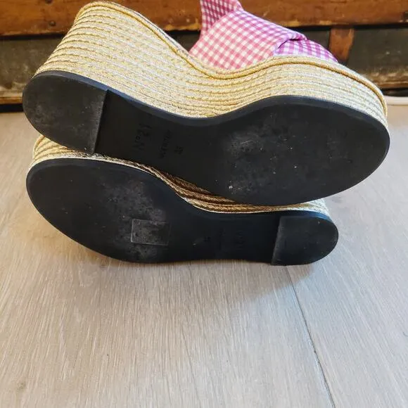 No 21 Sandal 5 Pink Gingham Knotted Bow Platform Espadrilles Wedge Jute Slip On