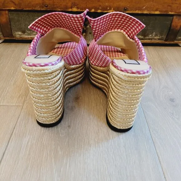No 21 Sandal 5 Pink Gingham Knotted Bow Platform Espadrilles Wedge Jute Slip On