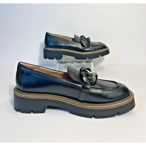 Nordstrom Chunky Women 7.5 Leather Platform Loafers Hipster 90s Chain Preppy