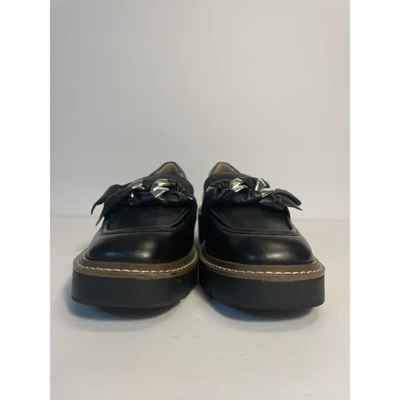 Nordstrom Chunky Women 7.5 Leather Platform Loafers Hipster 90s Chain Preppy